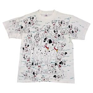 Vintage Disney 101 Dalmatians All Over Print T-Shirt Mens XL White 90s AOP